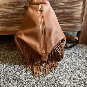 Fringed Tan Leather Backpack